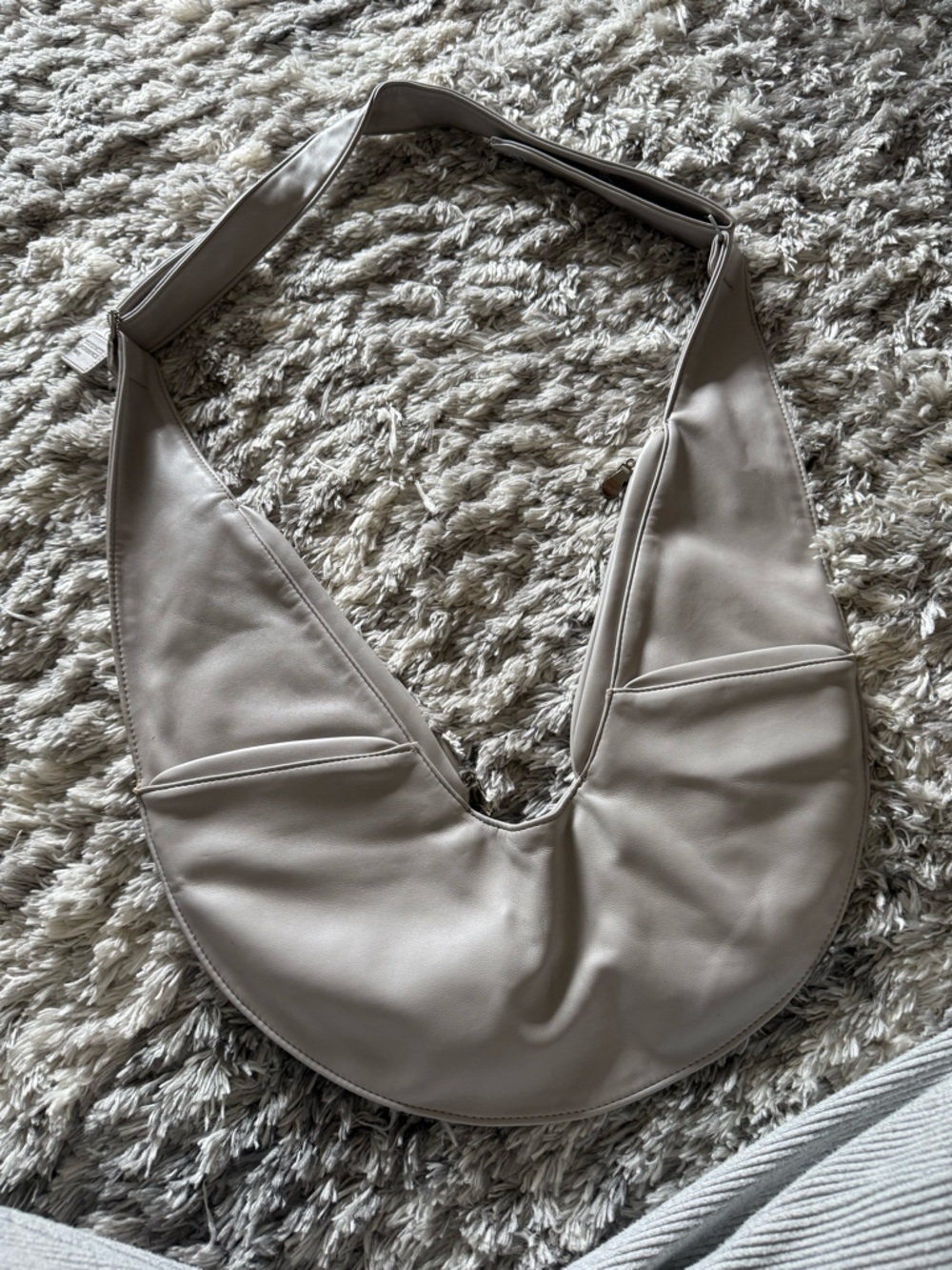 Minimalist Crescent Shoulder Bag in Light Taupe